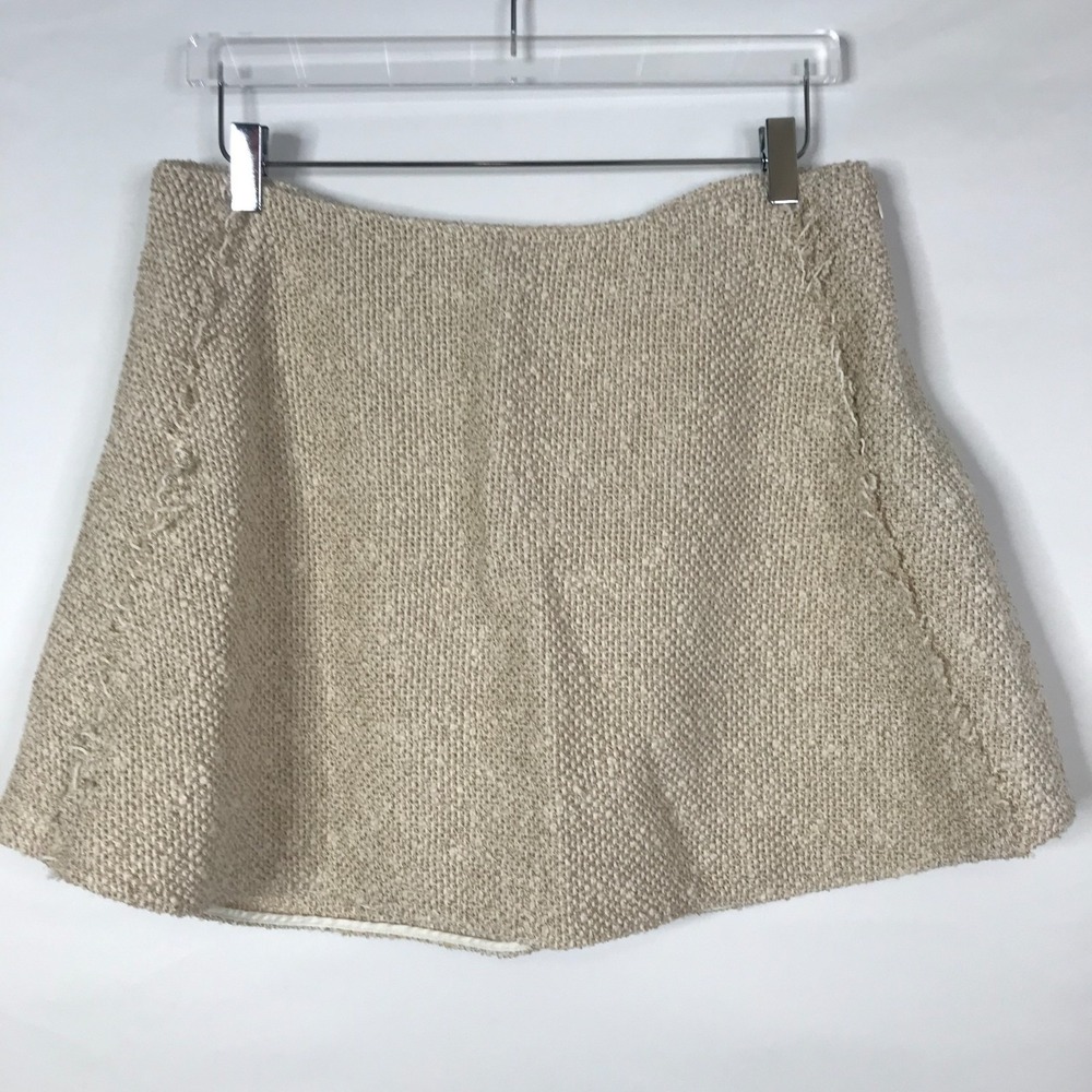 Rag Bone Skirt Womens 10 Medium Beige Tan Ivory Mini Tweed Fringe Luxury Neutral